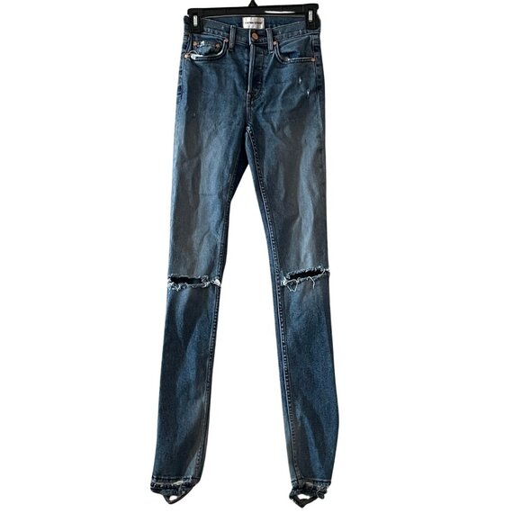 NEW Cotton Citizen Distressed Destroyed Stretch Jeans w/ Raw Split Hem Sz. 25 - Picture 1 of 4